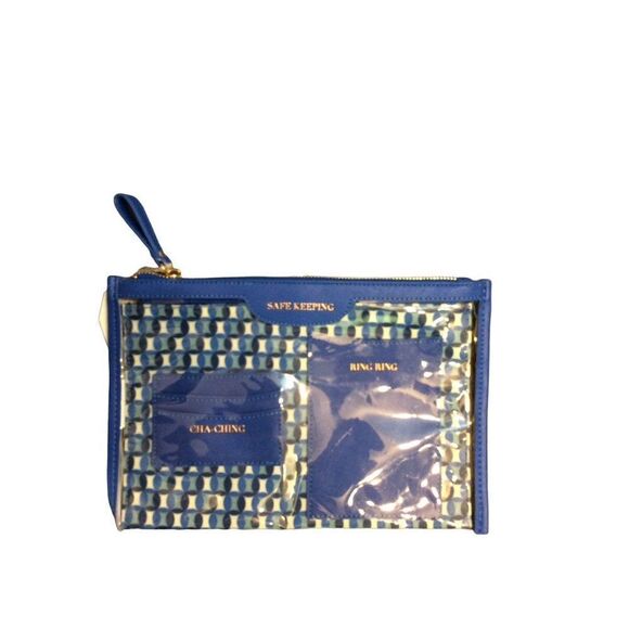 TIME & Tru Zipper Pouch.  Gold hardware  11 length  7 width Blue   Recyc… - Picture 1 of 3